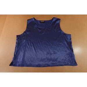 Terramina Womens Size 20 Navy Blue Satin Sleeveless Round Neck Shell Top New